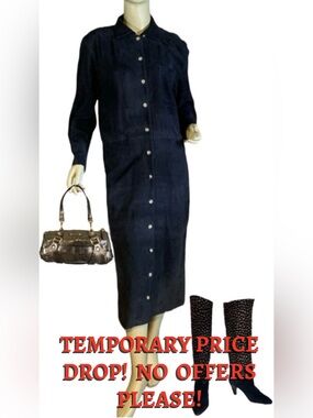 VINTAGE 1980'S BLACK LAMB SUEDE ALCOTT & ANDREWS SHIRT DRESS (S)